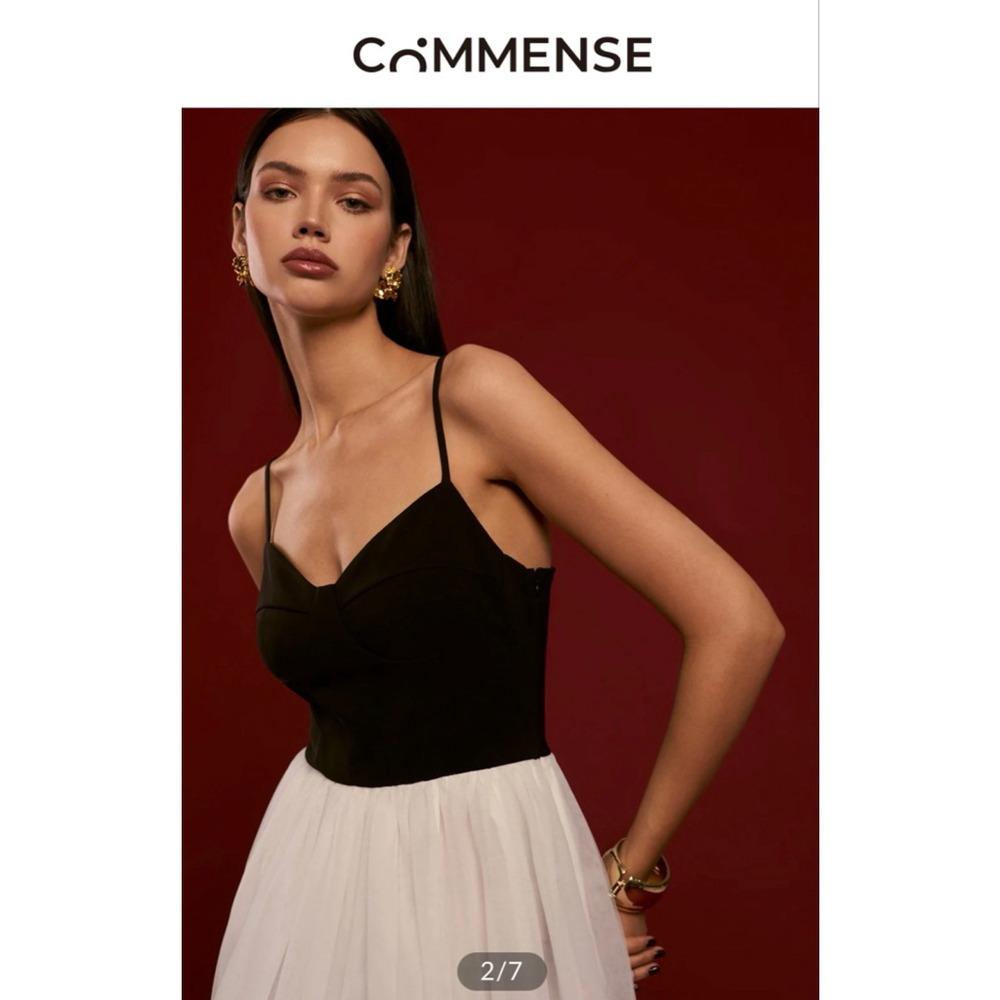 COMMENSE Two-Tone Mesh Cami Maxi Dress in Black and White L NWT - Picture 2 of 7